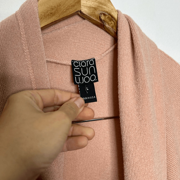 CLARA SUN WOO Cozy Sweater Knit Draped Cardigan Open front Knit pink womens L - Picture 4 of 6
